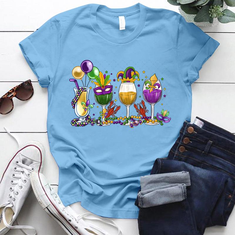 Mardi Gras Drink Shirt for Women Fat Tuesday Wine Graphic Tee Mardi Gras Drinking Party Classic Tops Carnival Vintage T Shirts