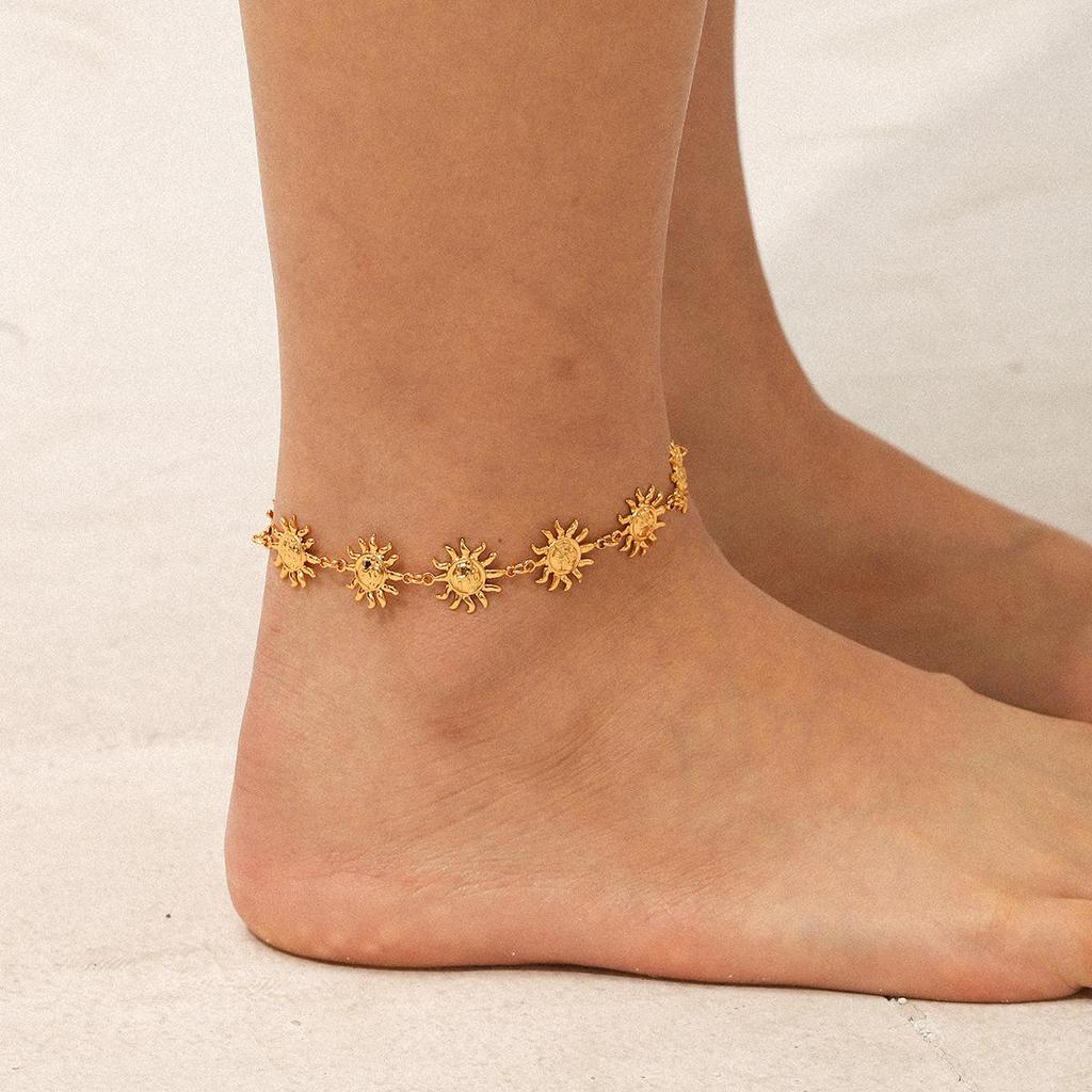 Роскошный преувеличенный браслет на ногу из нержавеющей стали «Солнце» для уникального модного заявления