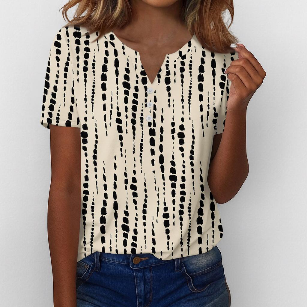 Летние топы для женщин Блузки на пуговицах для женщин Нарядные повседневные футболки с V-образным вырезом