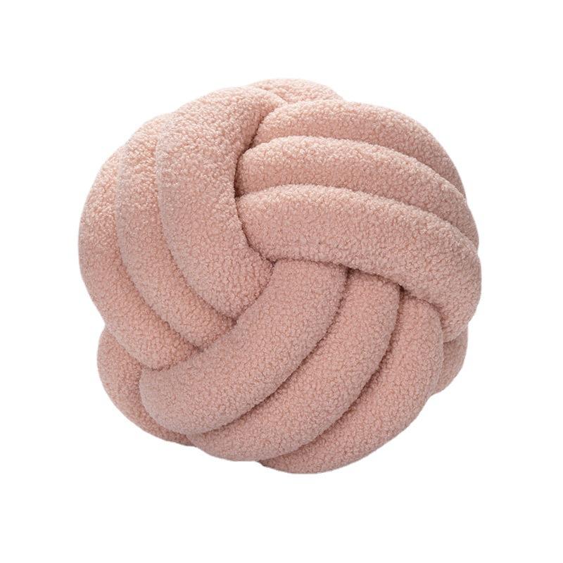 Hand Knotted Pom Pom Pillow Cozy Lamb Fleece Roll Cushion for Living Room