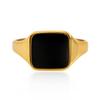 Мужское позолоченное кольцо-печатка с черным ониксом – Классическое квадратное эффектное украшение, подарок для него