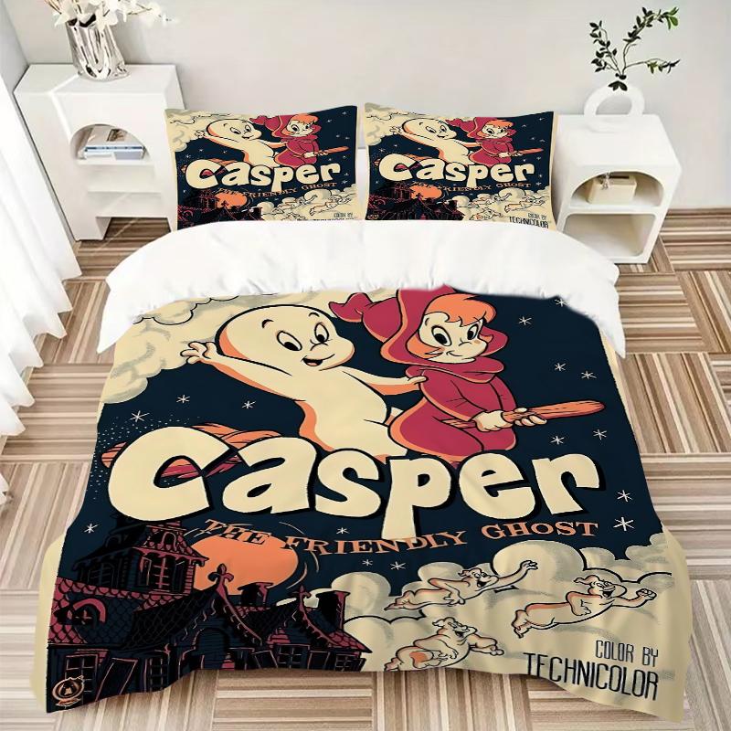 3Pcs Casper Friendly Ghost Adventure Bedding Set Quilt Cover Pillowcase Home Christmas Xmas Halloween Gift 1 Duvet Cover 2 Pillowcase M92951