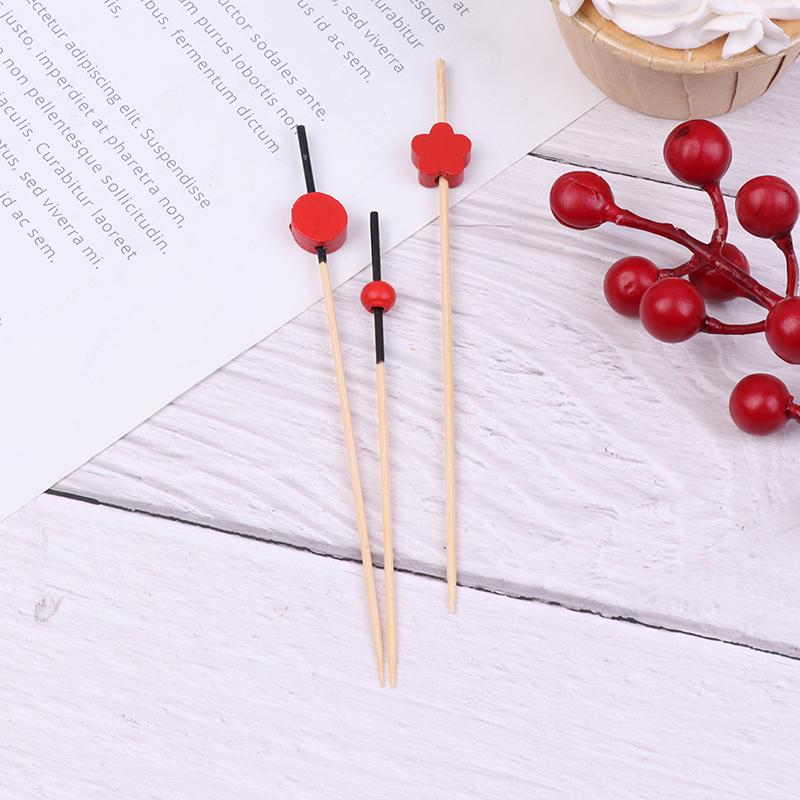 100pc12cm Heart Bamboo Pick Buffet Cupcake Fruit Fork Party Dessert Salad Stick Cocktail Skewer for Wedding Decor