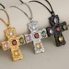 Colorful Crystal Zirconium Pendant Necklaces Hammered Necklace Fashion Cross Necklace  Women Men