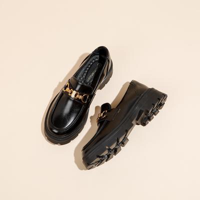 Мокасины женские на платформе Muffin Heightening College British Style черные повседневные маленькие кожаные туфли женские однобортные туфли