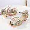 Girl's High Heel Shoes Summer Sequins Sweet Children Princess Dress Sandals Fashion Elegant Bowtie Kids Sandal for Party Wedding