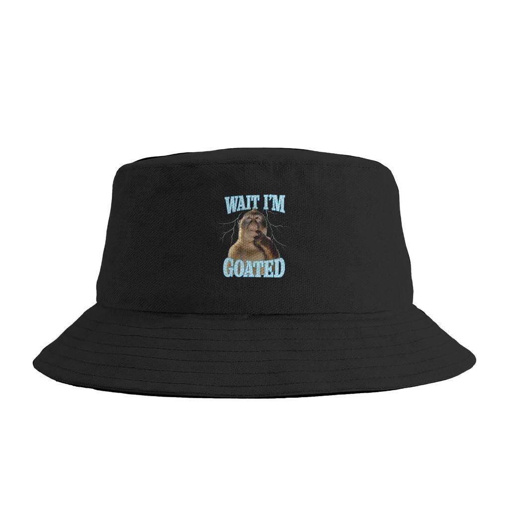 Wait I‘m Goated Funny Thinking Monkey Meme Brainrot Bucket Hat Outdoor FisherUnisex Caps For Couple Korean Travel Hiking Sun Hats