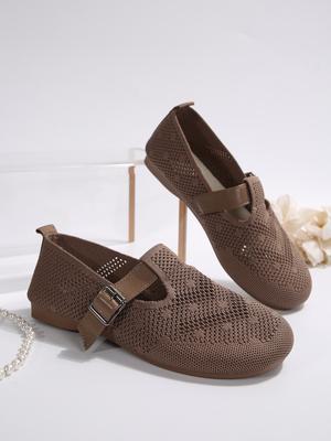 Мода 2024Новинка, осень, женские туфли на плоской подошве с круглым носком, плоские туфли для женщин, повседневные туфли на плоской подошве с пряжкой и ремешком, туфли на платформе с воздушной сеткой