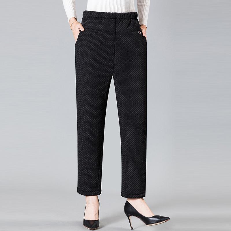Middle-aged Cotton Pants Mother Winter Warm Velvet Padded Thickened Women's Pants Loose High Waist Autumn and Winter Outer Trousers