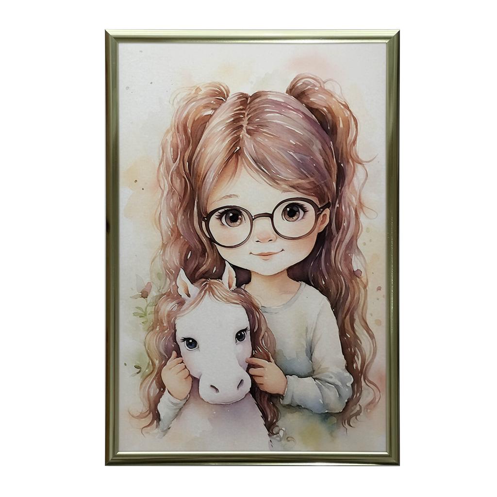 Dziewczynka Z Konikiem Dziewczynka Z Konikiem, 50X70 Cm, Rama Aluminiowa Złota, Papier Matowy 230 Gsm