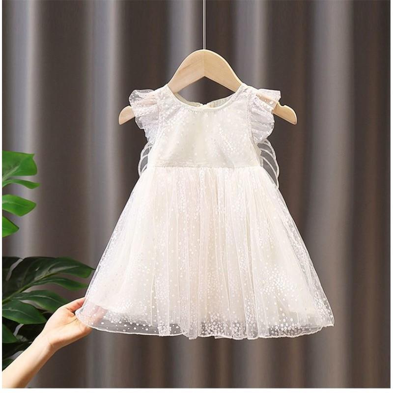 Girls Princess Dress Angel Wings Tulle 2026 Baby Kids Birthday Party Gown White Pink