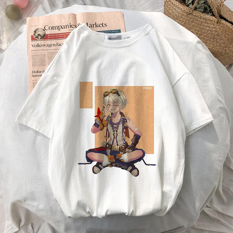 Женская футболка Аниме Игры Genshin Impact Негабаритная футболка Kawaii Графические футболки с короткими рукавами Унисекс Harajuku Одежда Топы Футболка