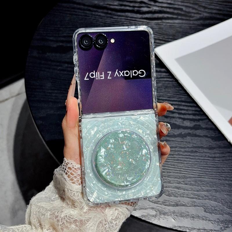 Korean Shell Water Ripple Texture Magnetic Phone Case For Samsung Galaxy Z Flip 8 7 6 5 Flip7 Cover with Magsafe Stand Cute Capa