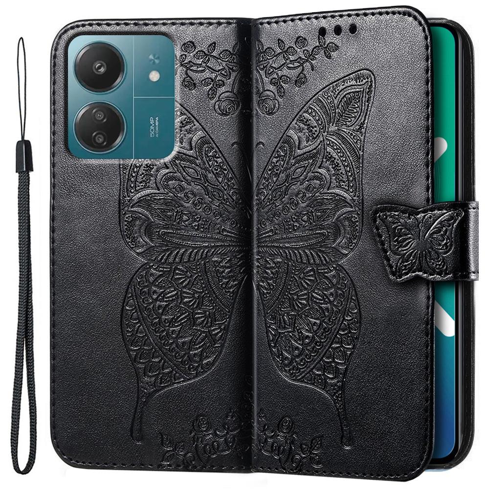 Flip case for Xiaomi Redmi 13C / Poco C65, Butterfly, black