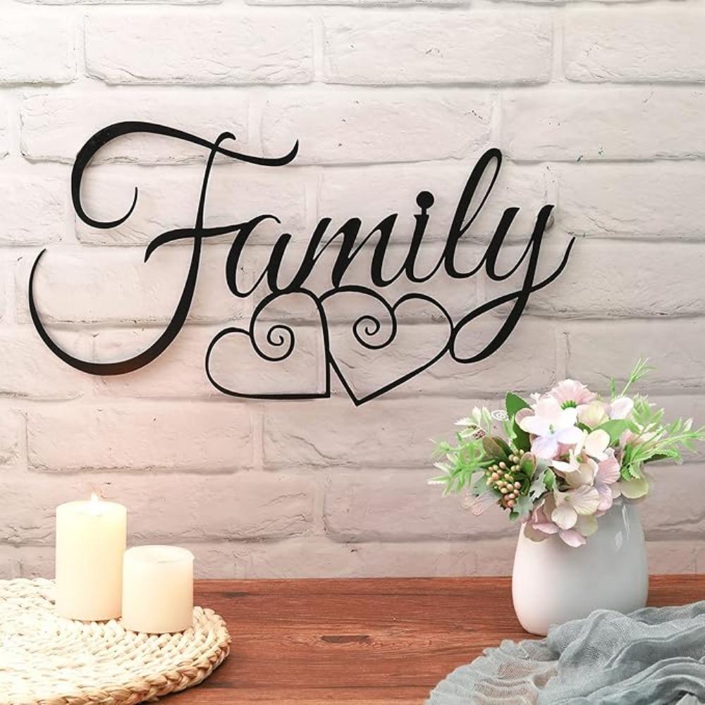 Metal Family Wall Decor Art Rustic Hanging Decoration Sign Family Signs Home Wall Decor for Living Room Bedroom Dining Room Kitchen(Black)