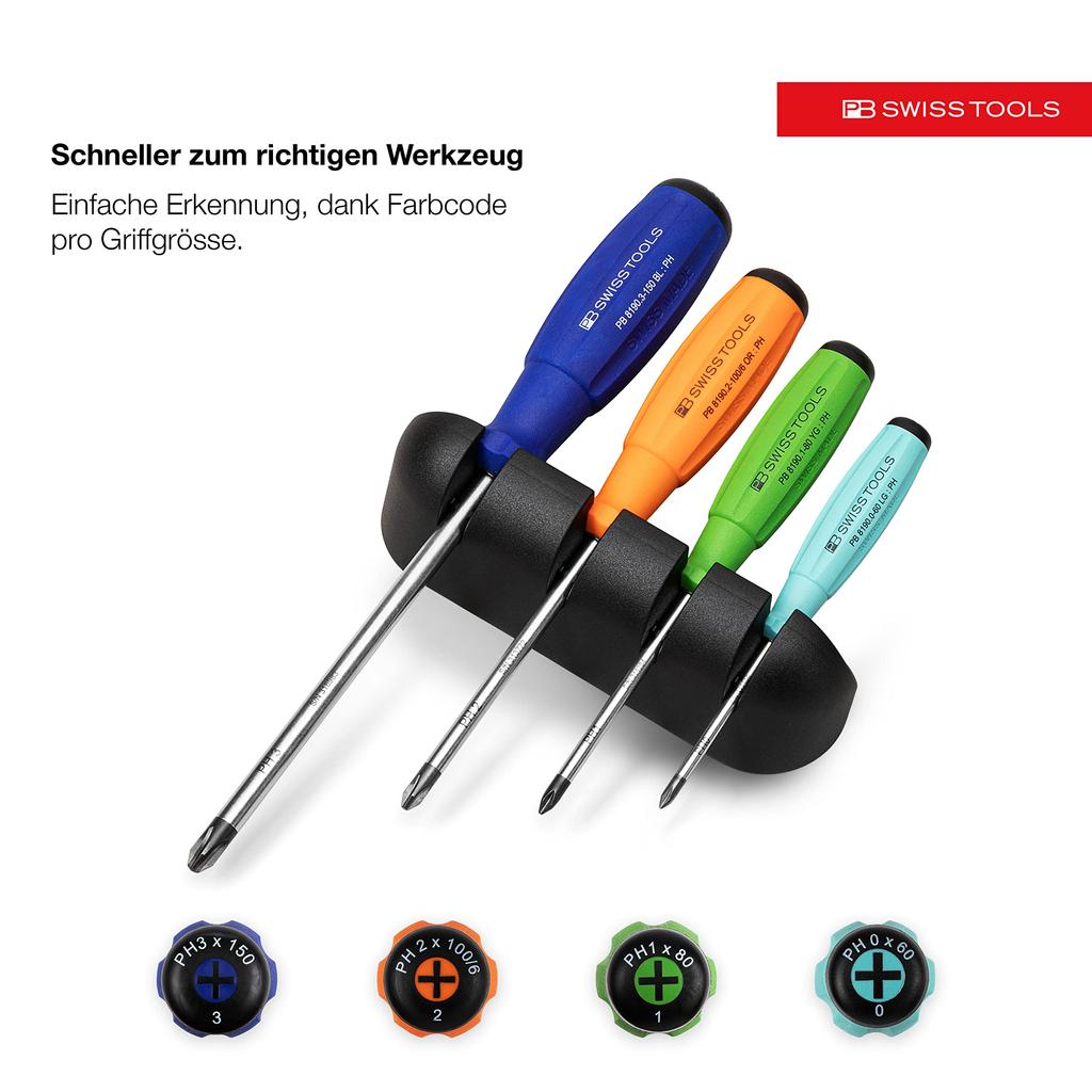 PB Swiss Tools SwissGrip Rainbow Screwdriver 4-Piece Set with Holder, Boxed, 8242RBCBB
