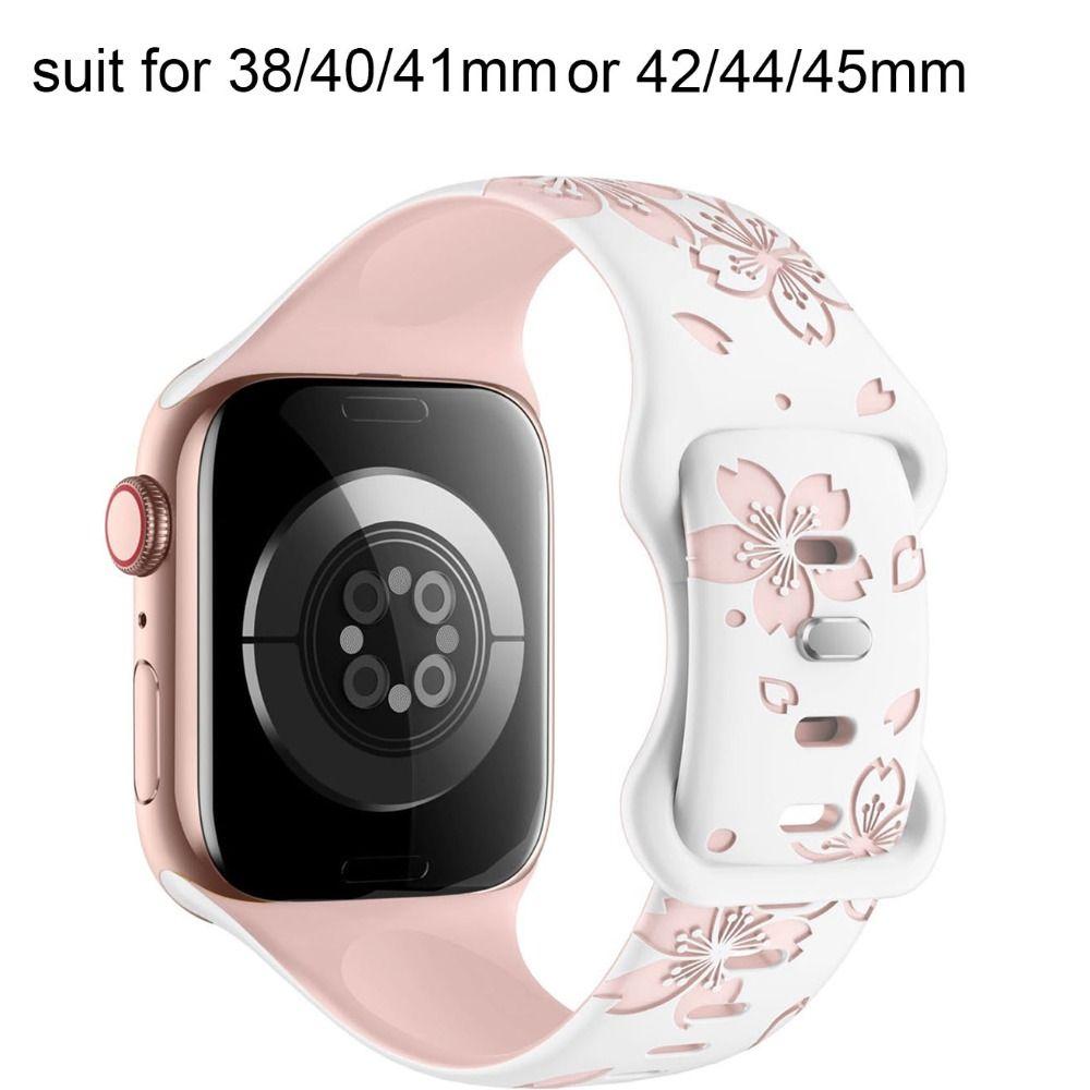 Silicone Silicone Bracelet 42/44/45mm Sakura Engraved Bracelet Watch Band For Apple Watch Band
