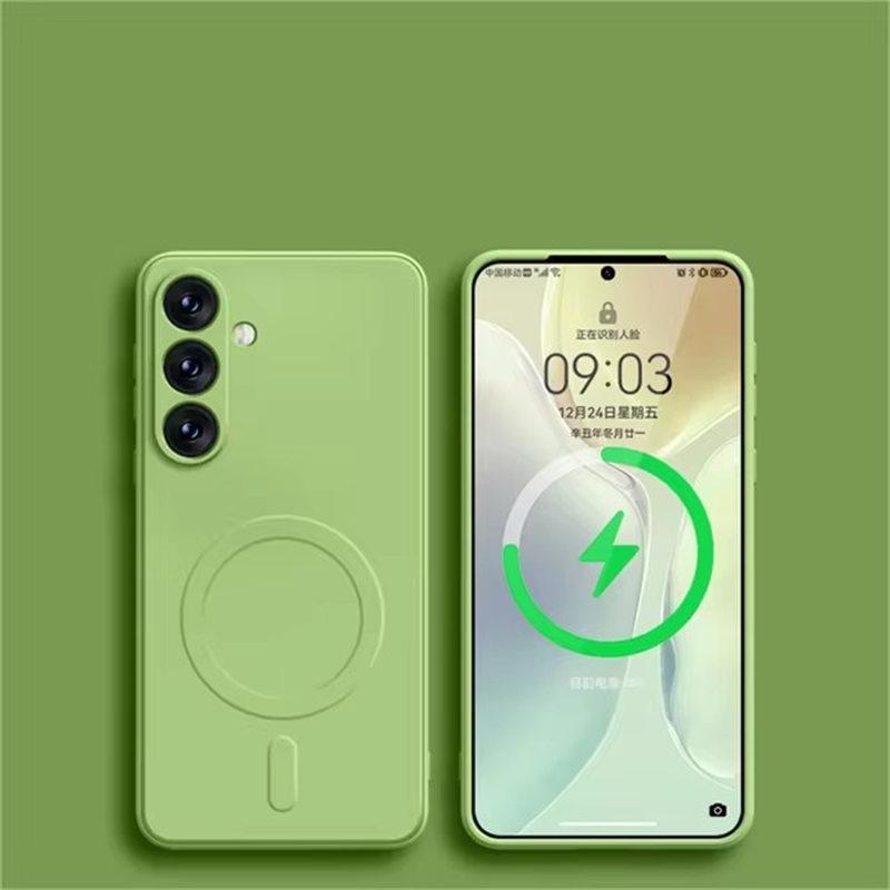 Жидкий силиконовый магнитный беспроводной зарядный чехол для Samsung Galaxy S24 Ultra S23 FE S22 S21 Plus Magsafe противоударный чехол