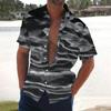 Men's Summer New Loose Print Short Sleeve Shirt Cardigan Beach Shirt