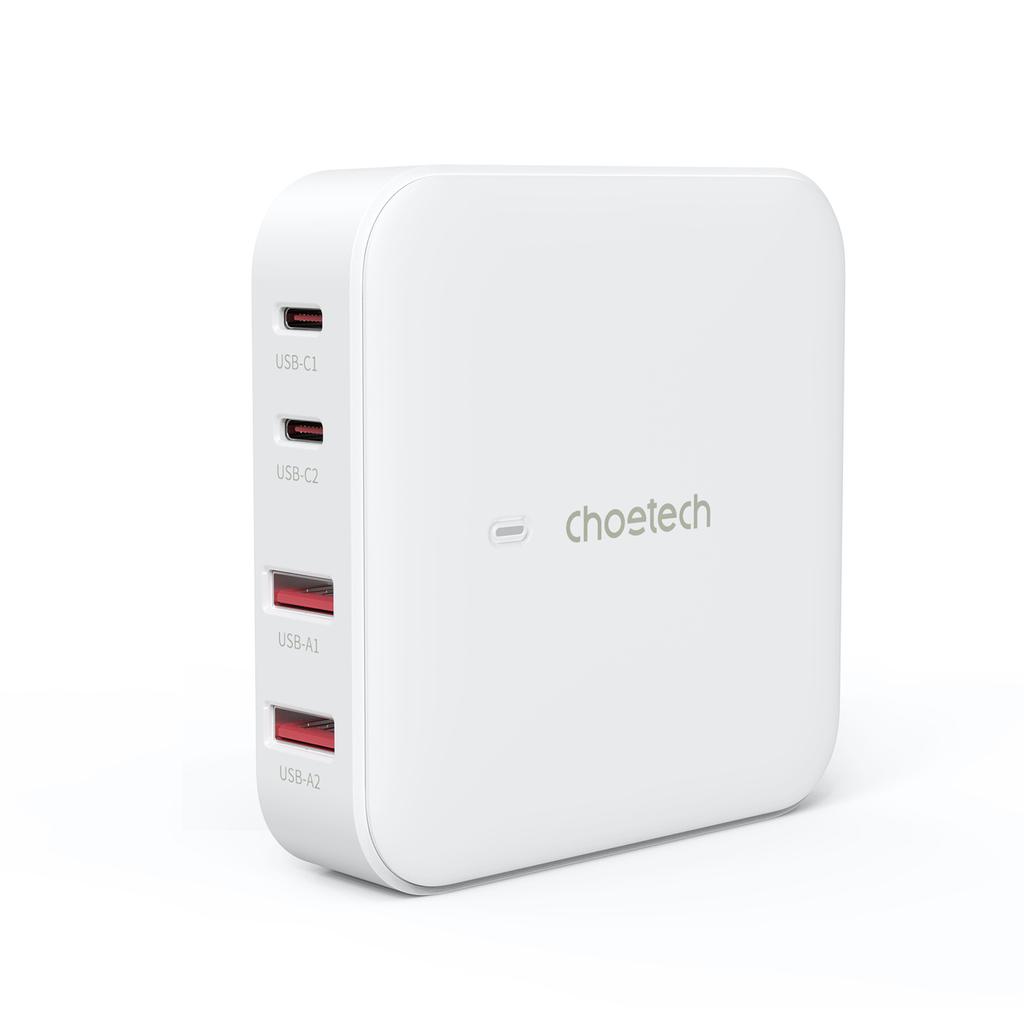 Choetech PD8008 100W GaN Fast Charger, Dual USB-A & USB-C Ports - White