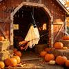 Easy Hanging Holiday Party Props Halloween Flying Ghost with Witch Broom Large Lighted Decoration Whimsical Figurine Hat for Lawn Patio Porch