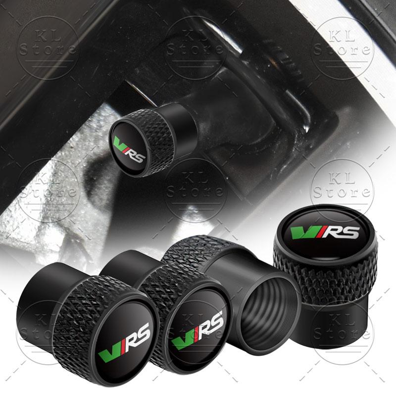 VJDX3 4pcs VRS Emblem Car Wheel Tire Valve Air Stem Caps Dust-proof Cover Decor For Skoda Octavia 1 2 3 Fabia Rapid Superb Kodiaq