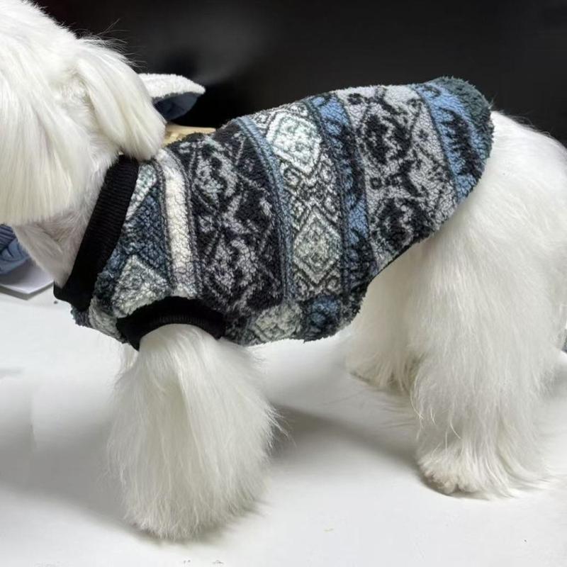 Ethnic Style Printed Fleece Pet Clothes Small Dog and Cat Hoodies Soft and Warm Clothing Pet Supplies Daily Dressing