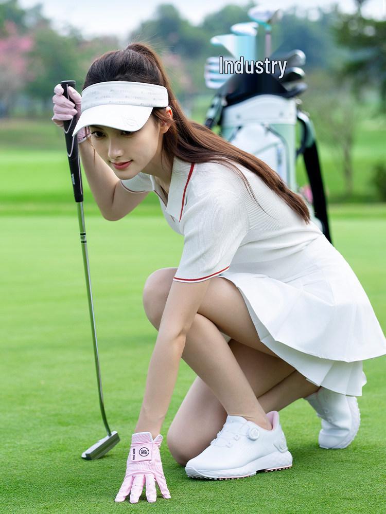 Женский трикотажный топ-поло PGM Golf 2026 с V-образным вырезом и коротким рукавом