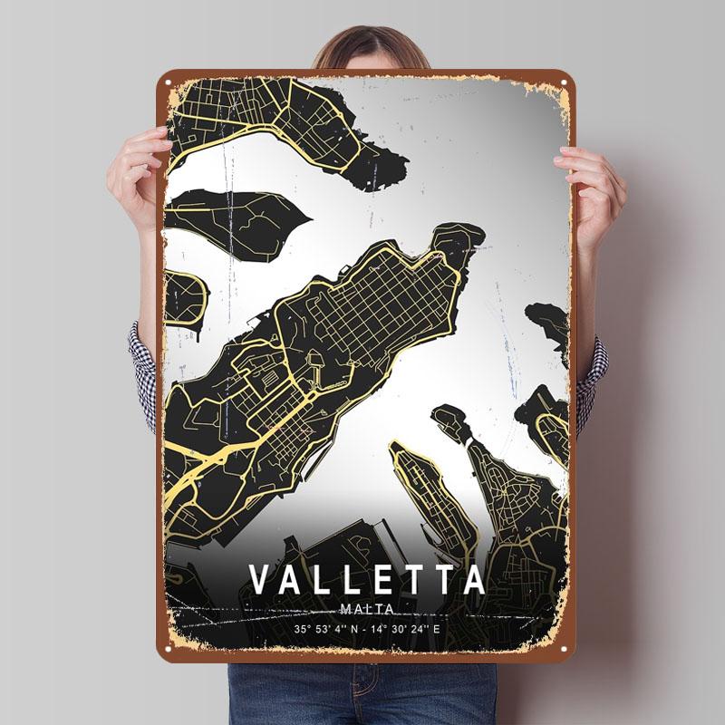 Valletta Silver City Map Metal Signs Map Poster Decor for Room Decoration Custom Tinplate Sign for Wall Art Decoration Retro