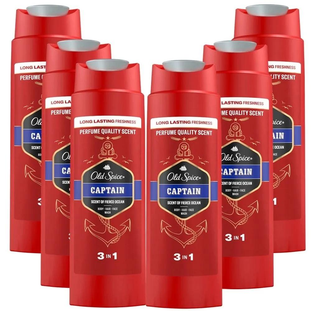 Old Spice German Men's Hair, Body, and Face 3-in-1 Captain Sandalwood Scent Shower Gel 250ml x 6 bottles