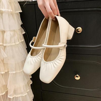 Весенние туфли 2025 года класса люкс с плиссировкой, дизайнерским квадратным носком и толстым каблуком, уличные повседневные и удобные женские туфли Мэри Джейн