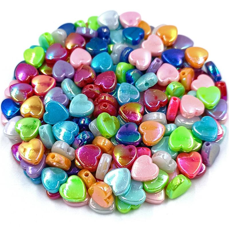 100Pcs Heart Acrylic Beads Jewelry Making AB Color DIY For Wholesale Pendant Necklace Bracelet