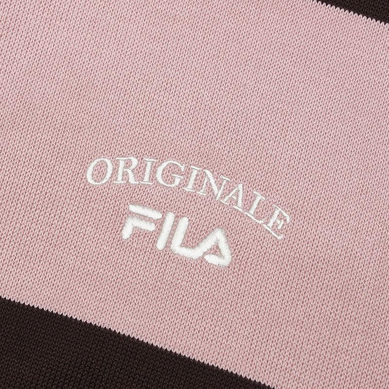 Fila Полосатая вязаная футболка-поло с длинным рукавом в стиле колледж, женский топ, кофейно-коричневый F11W519219FBN