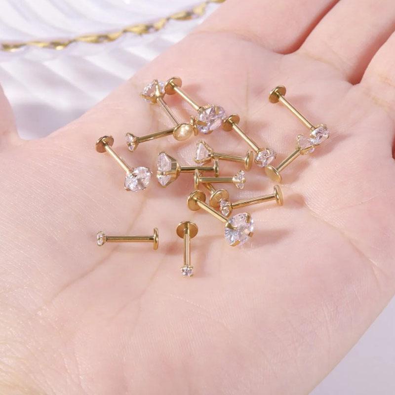 10 шт./лот Серьги-гвоздики для губ и ушей Labret из нержавеющей стали 16G Набор 2/3/4/5 мм с кубическим цирконием Пирсинг хряща уха Козелка Пирсинг Украшения