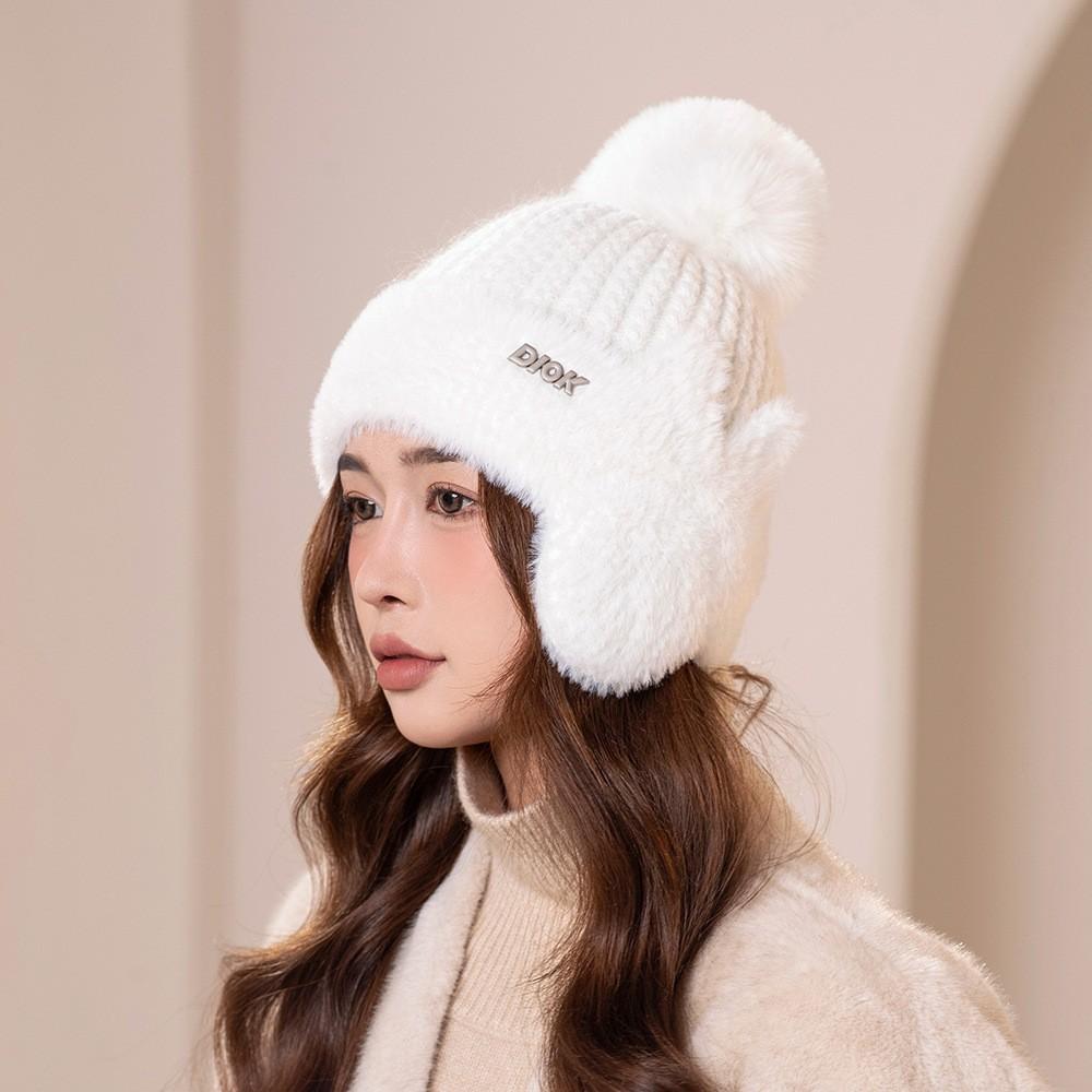 New winter hairball cap children's versatile polka dot knitted pullover wool cap fleece ear protector windproof warm hat moisture