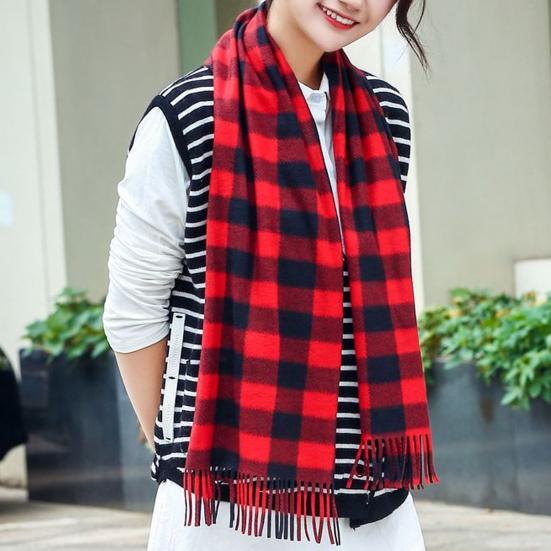 Women Winter Scarf Plaid Print Lightweight Soft Warm Scarf
