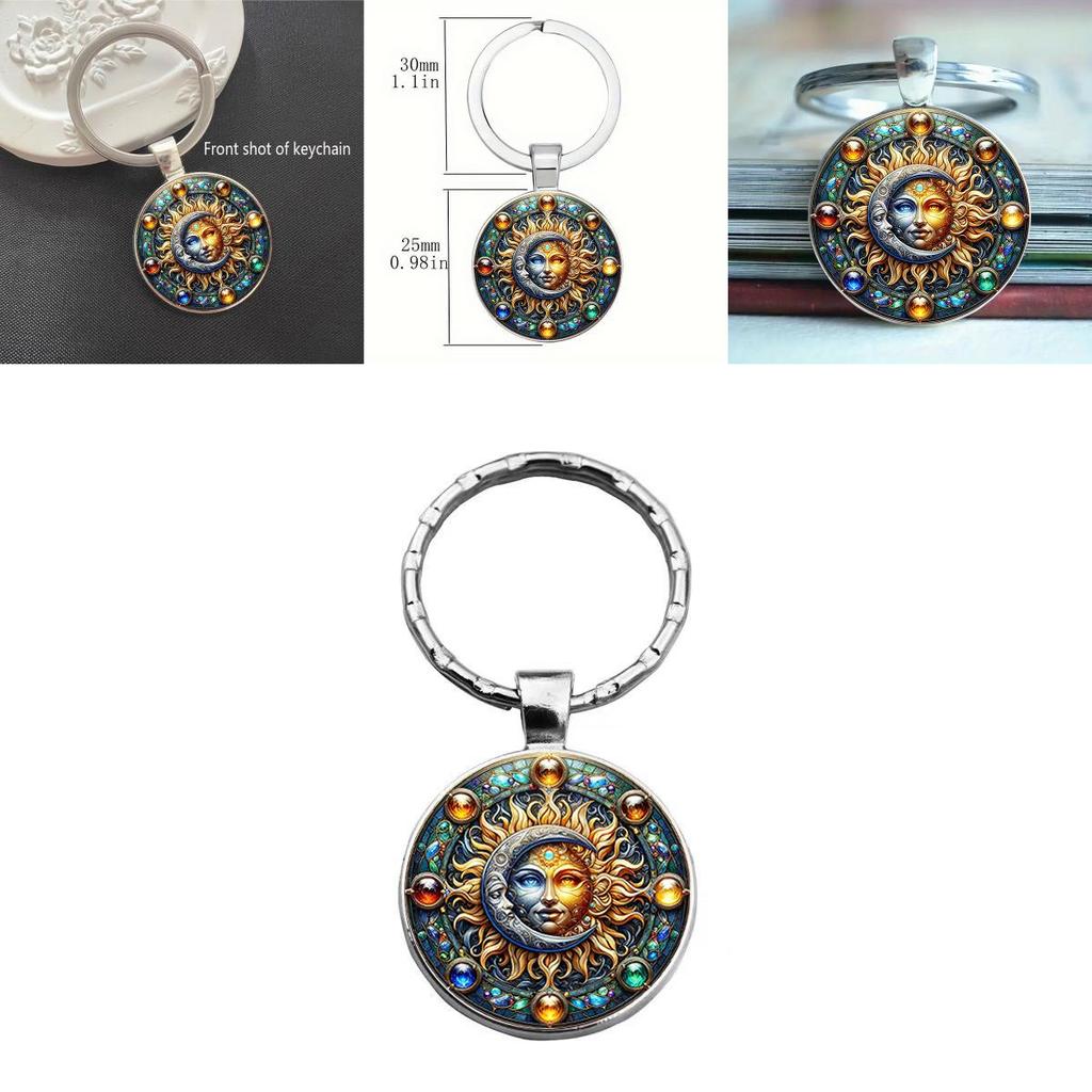 Стеклянный кулон-брелок с узором Солнца и Луны, милый аксессуар для ключей для подарков
