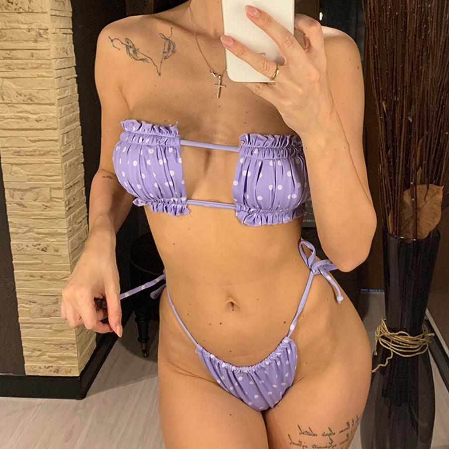 Сексуальный бандо, бразильский купальник-бикини, женский купальник, женский комплект бикини, плиссированный купальный костюм