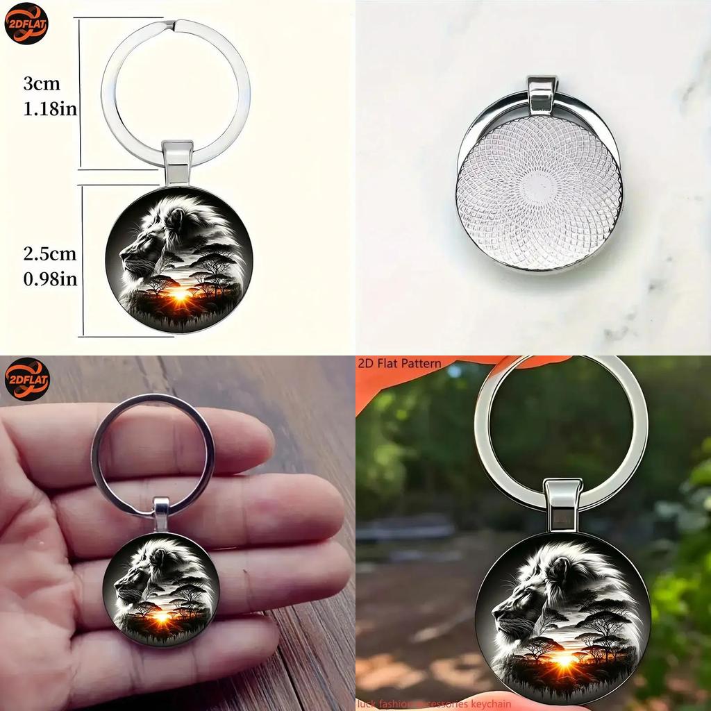 Lion Pattern Pendant Keychain With Silver Zinc Alloy For Festive Gift Ideas