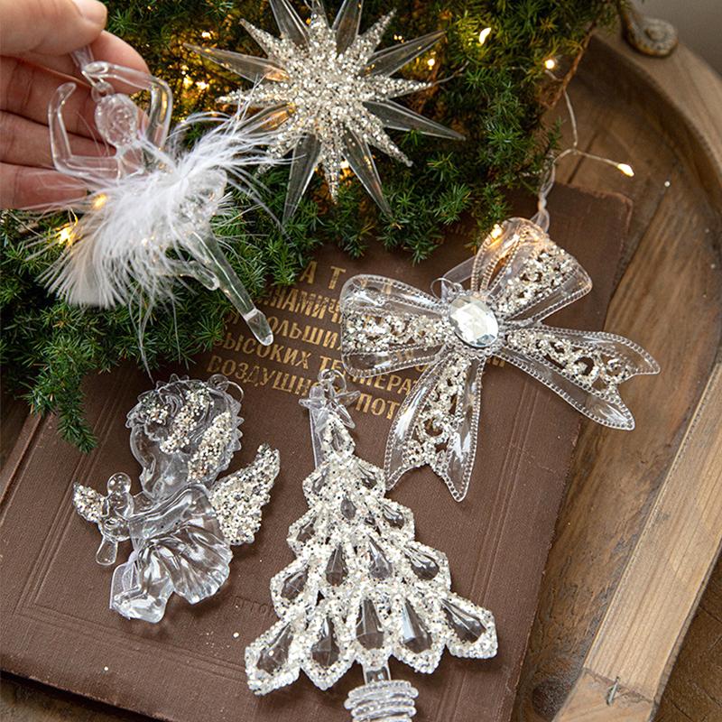 Рождественский прозрачный акриловый ангел свет роскошный ледяной кристалл кулон рождественская елка кулон