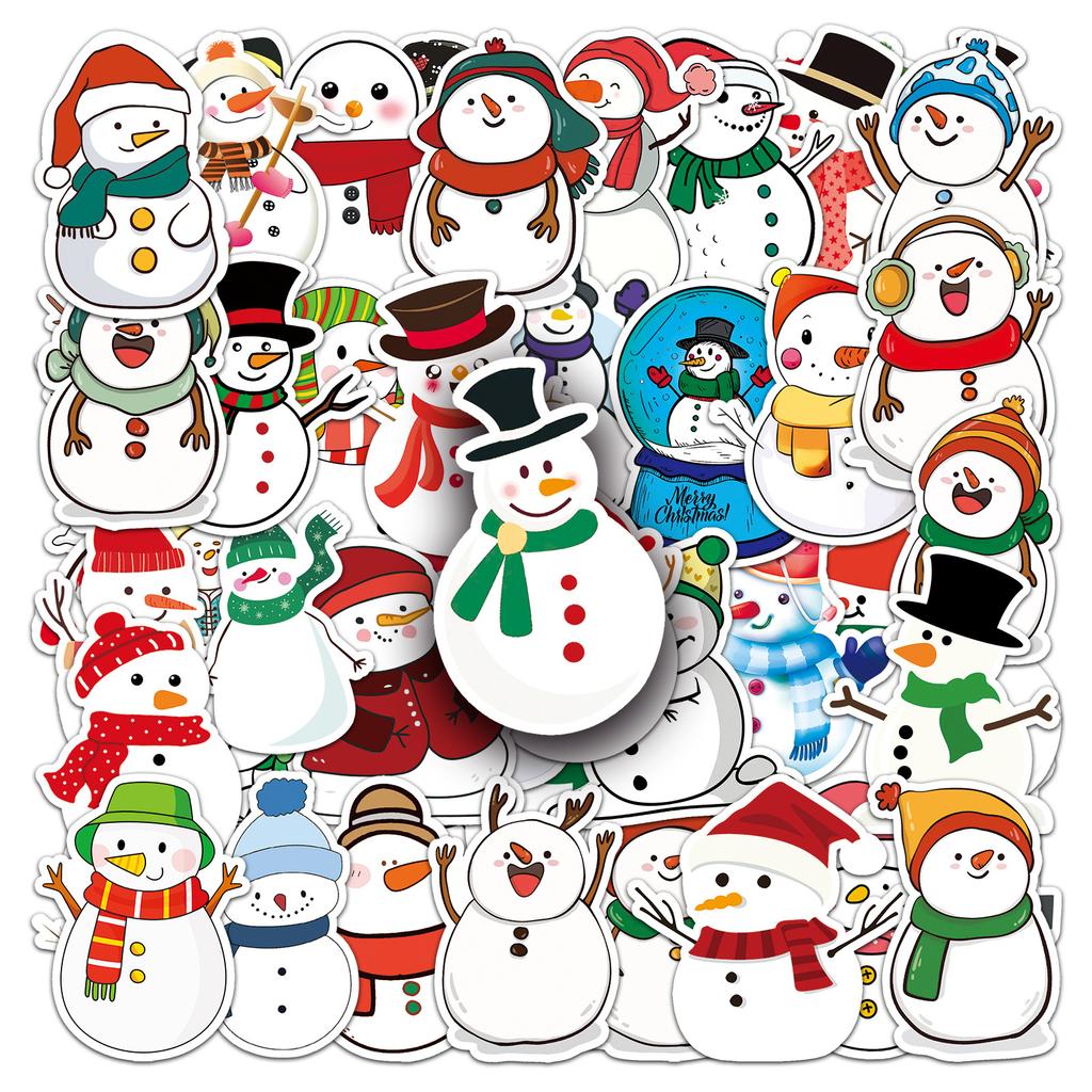 50 Snowman Doodle Cartoon Christmas Fresh Children's DIY Mobile Suitcase Stickers Waterproof