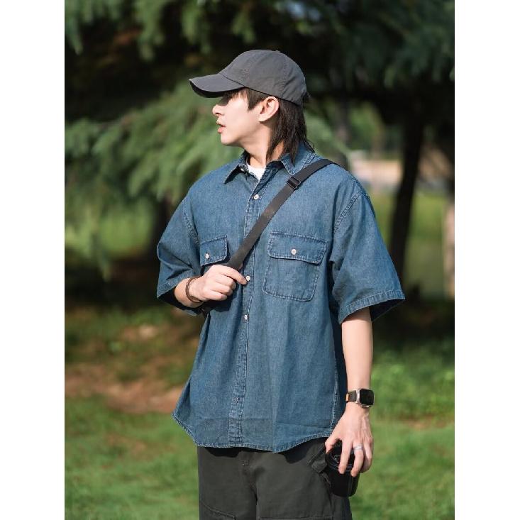 Мужская летняя рубашка с коротким рукавом, мужская ретро свободная повседневная рубашка с рукавом пять четвертей, модная брендовая рубашка для верхней одежды