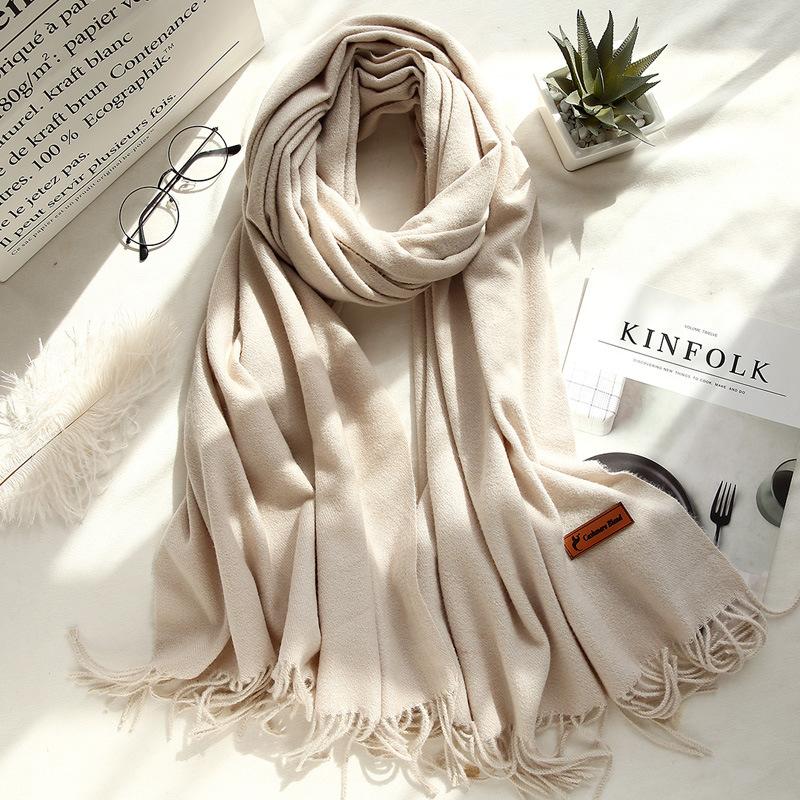 Four Seasons Available 2025 Новый теплый однотонный шарф Длинный, универсальный, утолщенный двухсторонний платок, искусственный кашемировый шарф для женщин