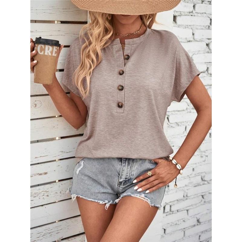 Весна и лето женские новые стили европейские и американские топы однотонные с закрученной пряжкой модные футболки с короткими рукавами для женщин