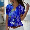 2025 Summer New Fashion Women's Flower Printed Short Sleeve V-neck Casual Button-down Shirt Top