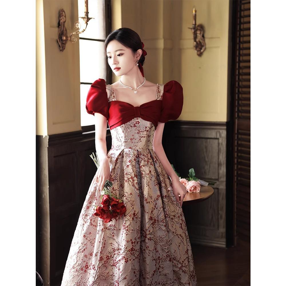 Blue evening dress female feeling on the run princess style coming of age light luxury niche annual meeting host banquet dress
