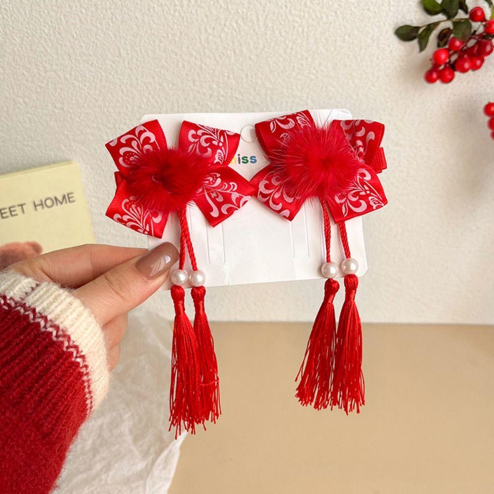 2 шт. новогодний головной убор детский бант шпилька для волос китайский стиль парик коса шпилька ханьфу боковой зажим для девочек