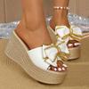 Bowknot Decor Chunky Platform Slippers Woman Plus Size Fashion Wedge Heel Sandals for Women Summer Thick Bottom Beach Slippers