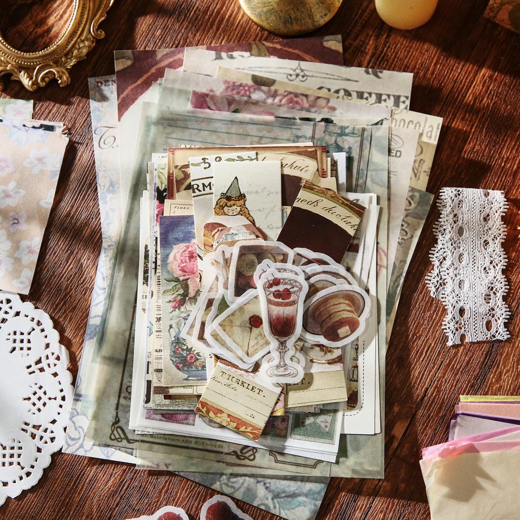 JIAMEI 140pcs Time Whisper Series Retro Scrapbook Decorative Stickers Material Pack DIY Handmade Collage Aesthetic Supplies