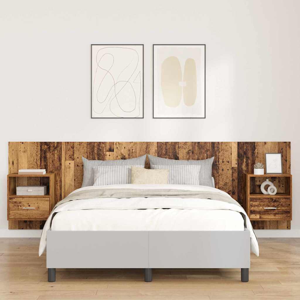 Headboard with Cabinet and Drawers 3 pcs Reclaimed Wood Effect Particleboard